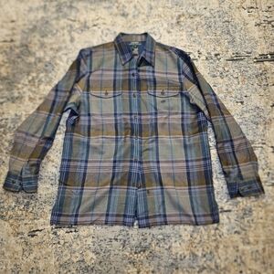 Ralph Lauren Button down Women's M Wool Plaid Long Sleeve Logo Embroidered Blue